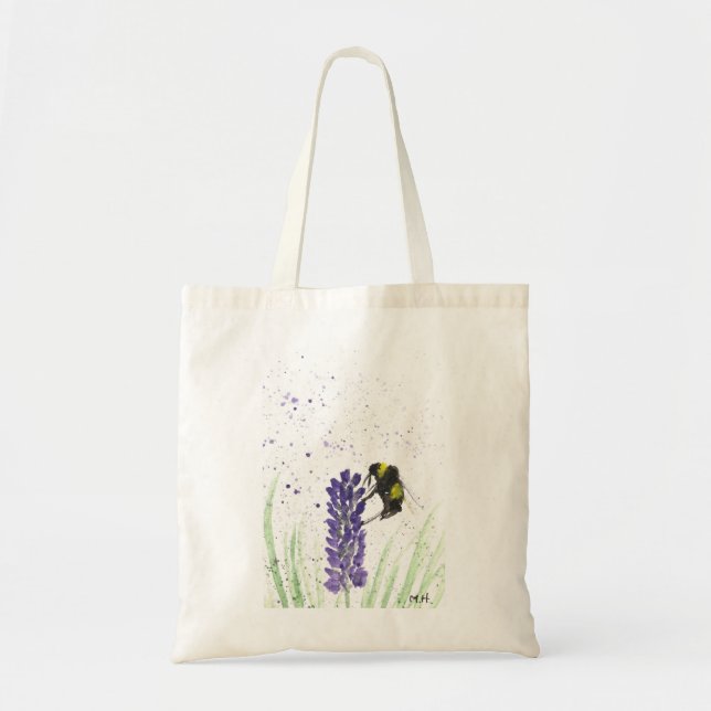 Tote Bag Abeille bosselée et aquarelle lavande (Devant)