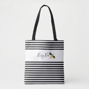 Tote Bag Abeille bouffante, bandes noires et blanches à l'é