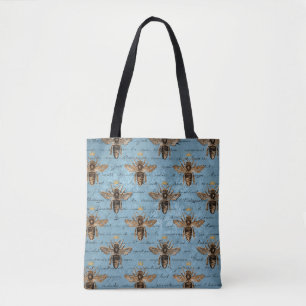 Tote Bag Abeille de miel bleu Vintage