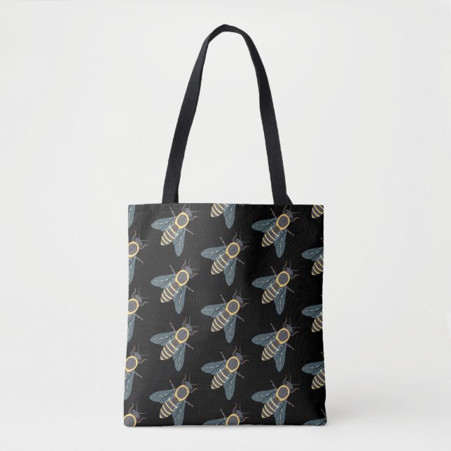 Tote Bag Abeille de miel (noir motif) - Fourre-tout (Devant)