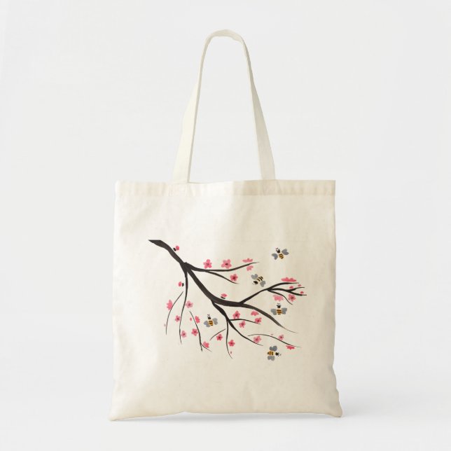 Tote Bag Abeille et fleurs de cerisier de miel (Devant)