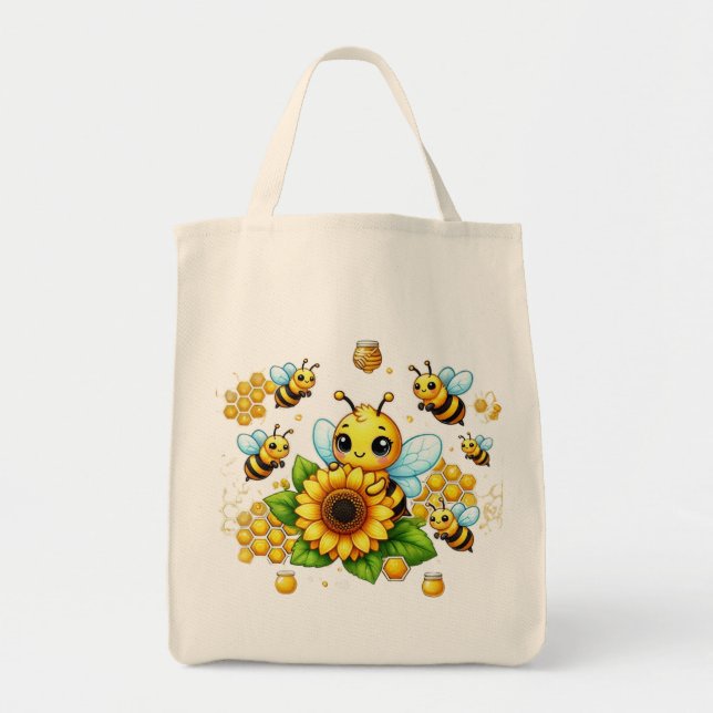 Tote Bag Abeille jaune et tournesol joyeux (Devant)