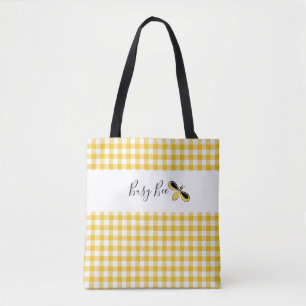 Tote Bag Abeille occupée, En vichy jaune Épaule Fourre-tout