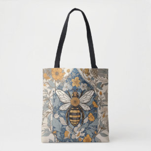 Tote Bag Abeille Vintage et Fleurs Sauvages