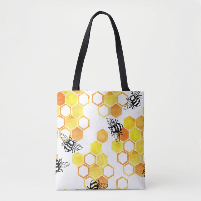 Tote Bag Abeilles de miel : Motif d'aquarelle jaune (Devant)