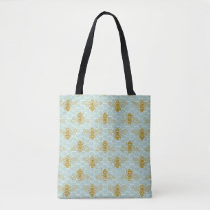 Tote Bag Abeilles dorées turquoises