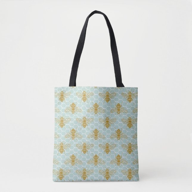 Tote Bag Abeilles dorées turquoises (Devant)