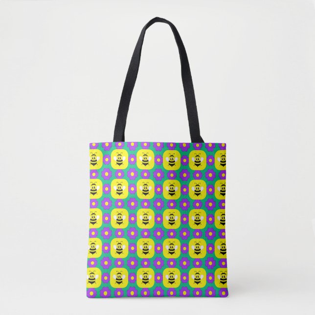 Tote Bag Abeilles et fleurs de dessin animé (Devant)