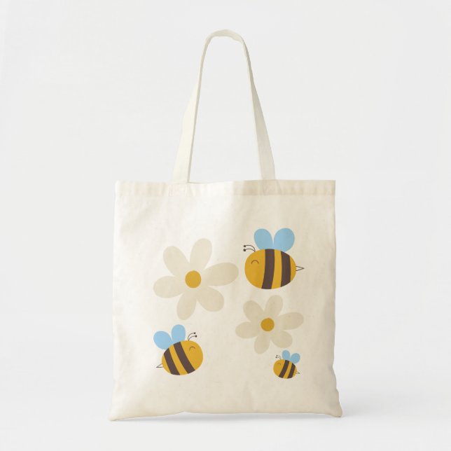 Tote Bag Abeilles mignonnes avec un Fourre-tout-Bag aux fle (Devant)