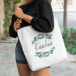 Tote Bag Abondant Foliage Personnalisé<br><div class="desc">Personnalisez ce fourre-tout botanique chic avec un nom ou un monogramme,  entouré d'une végétation botanique luxuriante et de feuilles eucalyptus.</div>