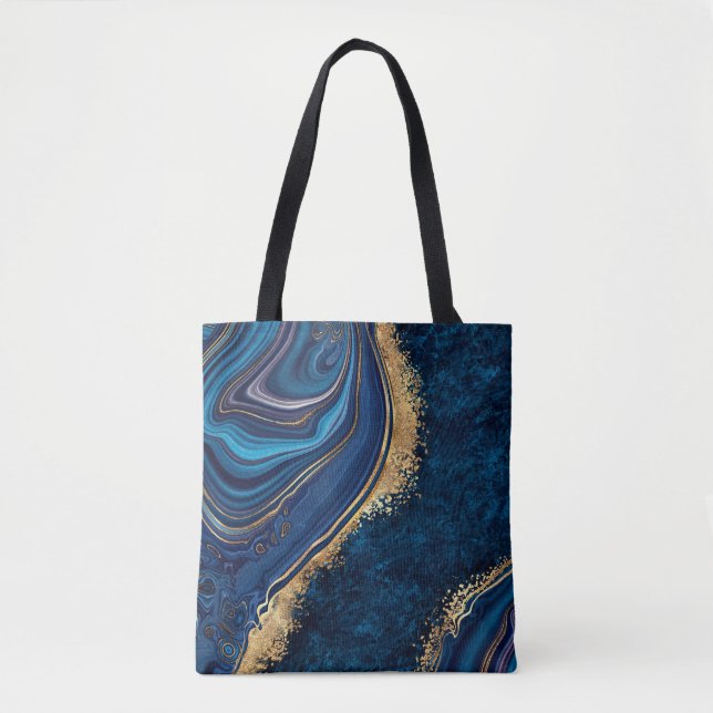 Tote Bag abstract background blue marble agate granite mosa (Devant)