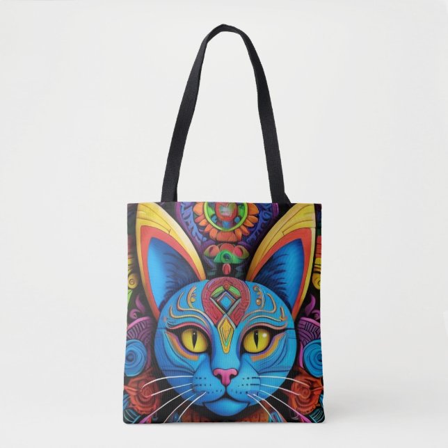 Tote Bag Abstract Cat With Yellow Eyes (Devant)