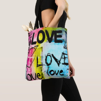 Tote Bag Abstract Colorful Modern Graffiti Love