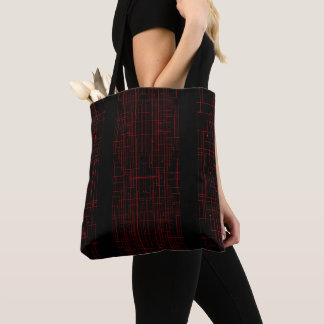 Tote Bag Abstract Cyber Pattern | Black & Crimson Circuit 