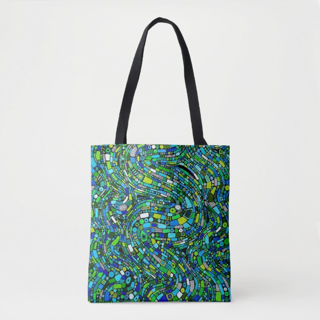 Tote Bag Abstract Design Blue Green Waves Shapes (Devant)