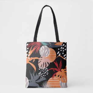 Tote Bag Abstract flower and tropical leaves drawing seamle