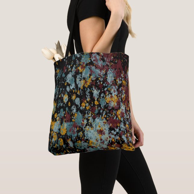 Tote Bag Abstract Graffiti Splatter Painting Art On Black  (De près)