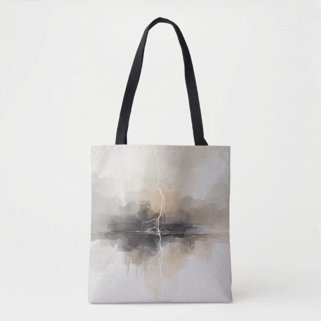 Tote Bag Abstract Lightning in Neutrals Print (Devant)