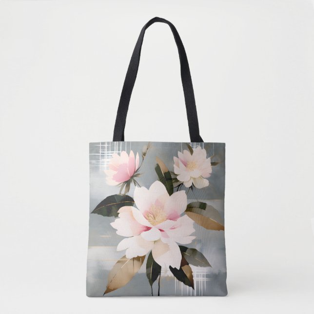 Tote Bag Abstract Pink and White Wabi-Sabi Flowers (Devant)
