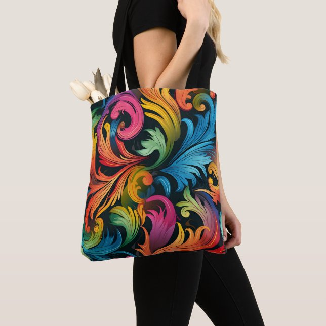 Tote Bag Abstract Rainbow Leaf Pattern (De près)