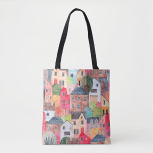 Tote Bag Abstract seamless pattern with houses. Watercolor