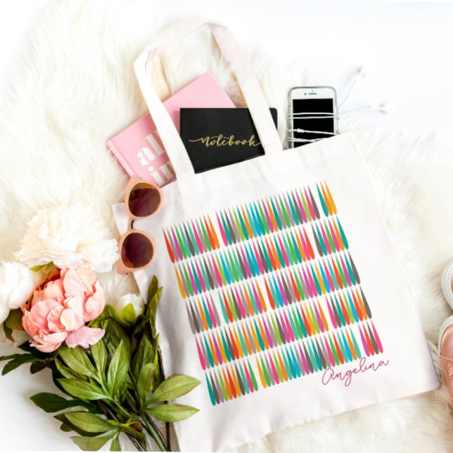 Tote Bag Abstrait arc-en-ciel gouttes motif Nom personnalis (Créateur téléchargé)