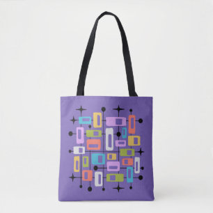 Tote Bag Abstrait Atomique Rétro Coloré Milieu de Siècle Mo