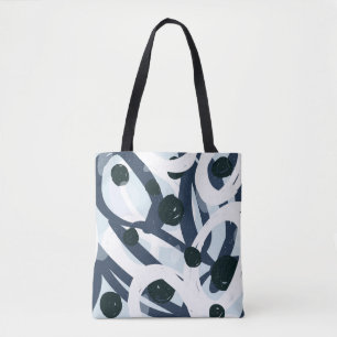 Tote Bag Abstrait bleu et marine brushstrokies peinture ill