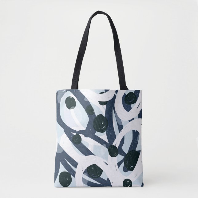 Tote Bag Abstrait bleu et marine brushstrokies peinture ill (Devant)