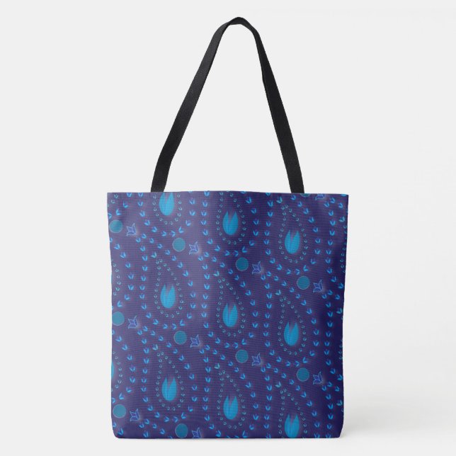 Tote Bag Abstrait bleu foncé Paisley Tulip motif floral (Devant)