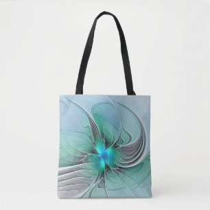 Tote Bag Abstrait De Bleu, Art Fractal Moderne