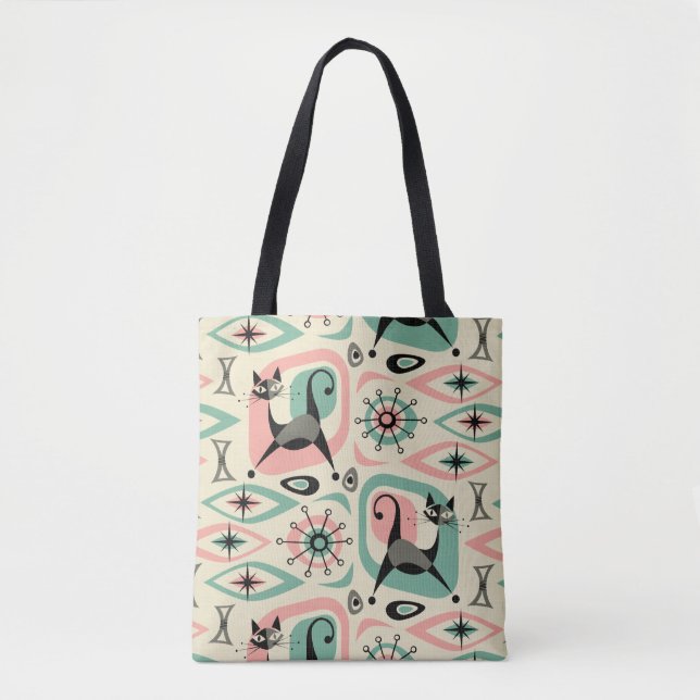 Tote Bag Abstrait de chats du milieu du siècle (Devant)