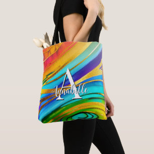 Tote Bag Abstrait de couleurs d'art moderne et métal or
