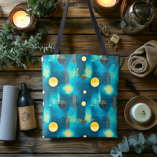 Tote Bag Abstrait de flux brun - Bleu, Jaune et Noir