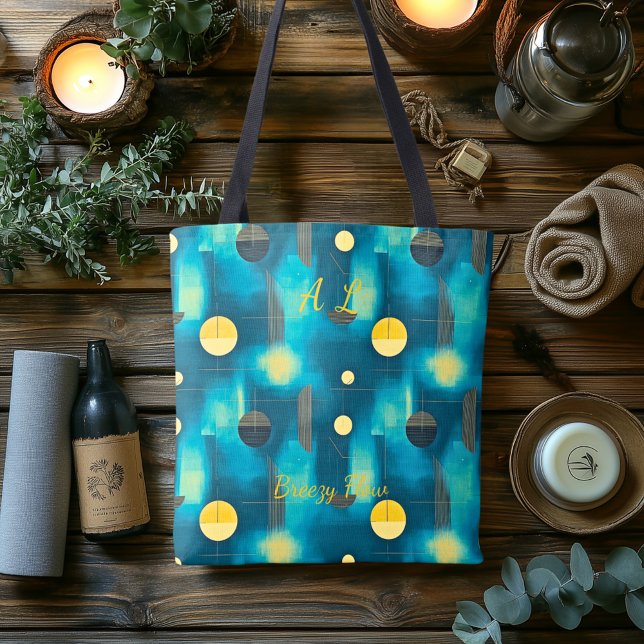 Tote Bag Abstrait de flux brun - Bleu, Jaune et Noir (Créateur téléchargé)