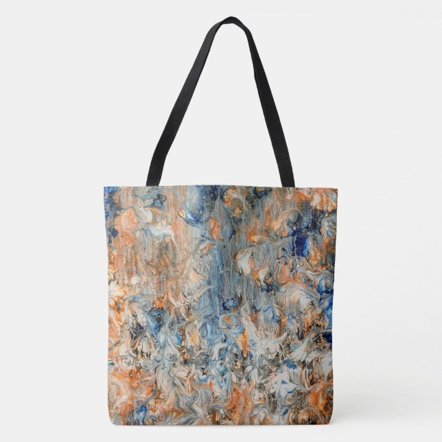 Tote Bag Abstrait en bleu et orange (Devant)