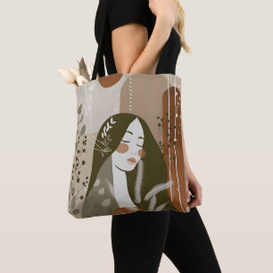 Tote Bag Abstrait Femme Empowering Tan Rouille Verte