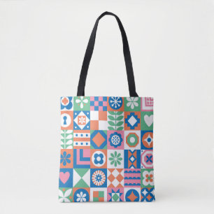 Tote Bag Abstrait Floral Scandinavian Folk Motif