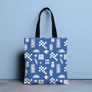 Tote Bag Abstrait géométrique Oiseau Floral Bleu Girly Chic