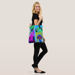Tote Bag Abstrait moderne bleu noir С coloré géométrique