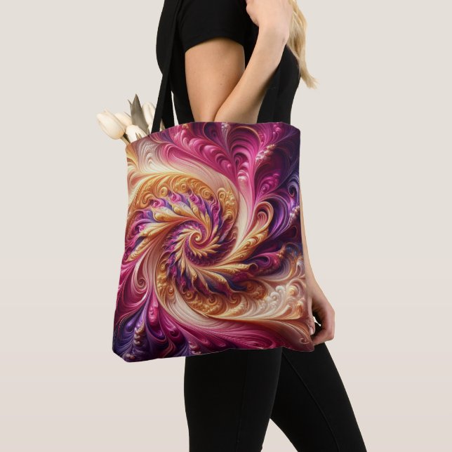Tote Bag Abstrait moderne de torréfaction rose, or et viole (De près)