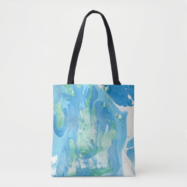 Tote Bag Abstrait moderne Modèle bleu vert blanc (Devant)