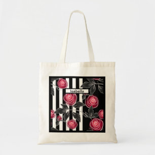 Tote Bag Abstrait moderne roses rouges feuilles croisées fl