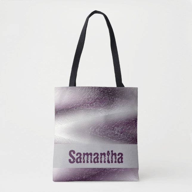 Tote Bag Abstrait moderne violet blanc gras Zig-Zag (Devant)
