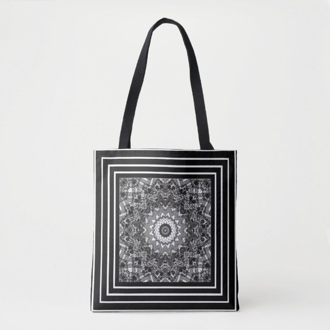 Tote Bag Abstrait, noir, blanc, ouvre-travail, dentelle (Devant)