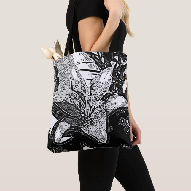 Tote Bag abstrait noir et blanc contemporains (De près)