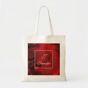 Tote Bag Abstrait noir et rouge moderne - Monogramme