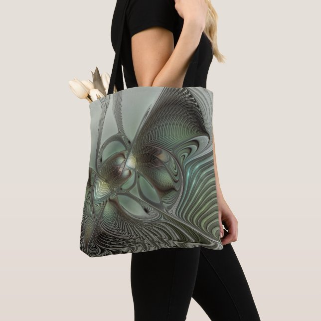 Tote Bag Abstrait Olive Sage Green Grey Fractal Art Imagina (De près)