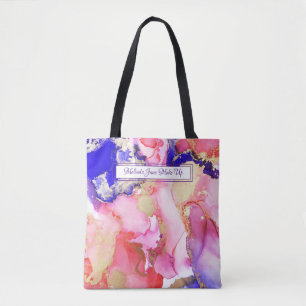 Tote Bag Abstrait Pink Gold Alcohol Ink Art Nom personnalis