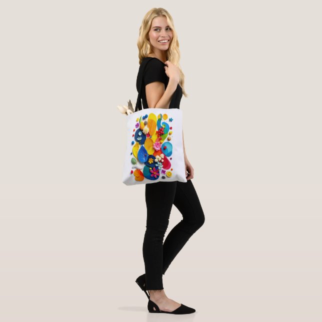 Tote Bag Abstrait Pop Art Botanique d'Été Vibrant (Sur le modèle)